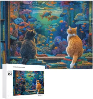 Cat and Fish Jigsaw Puzzle for Adults and Kids Challenging Puzzle Perfect for Game Nights 500 Piece Jigsaw Puzzle Gift for Family Wedding Graduation Friends