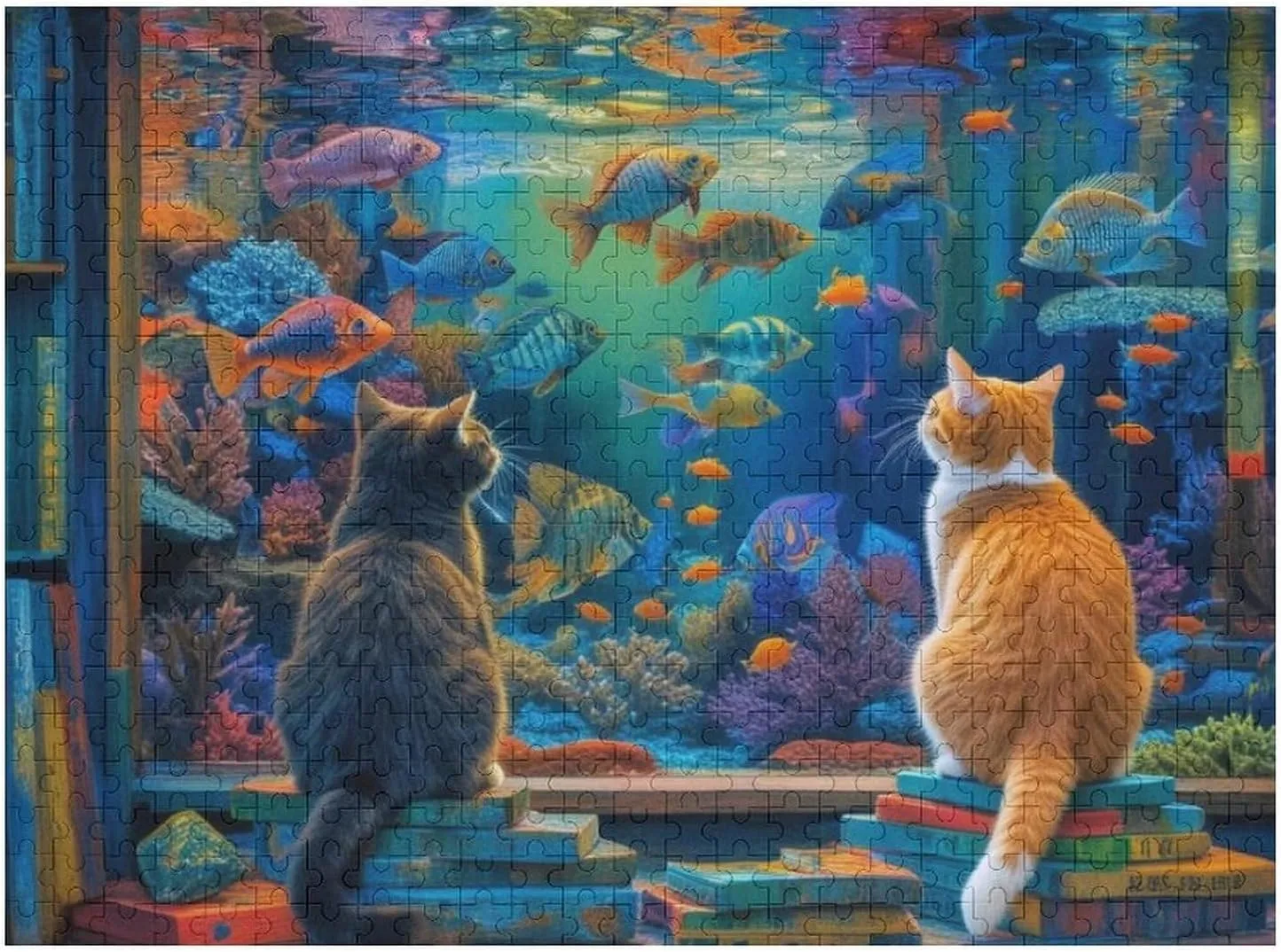 Cat and Fish Jigsaw Puzzle for Adults and Kids Challenging Puzzle Perfect for Game Nights 500 Piece Jigsaw Puzzle Gift for Family Wedding Graduation Friends