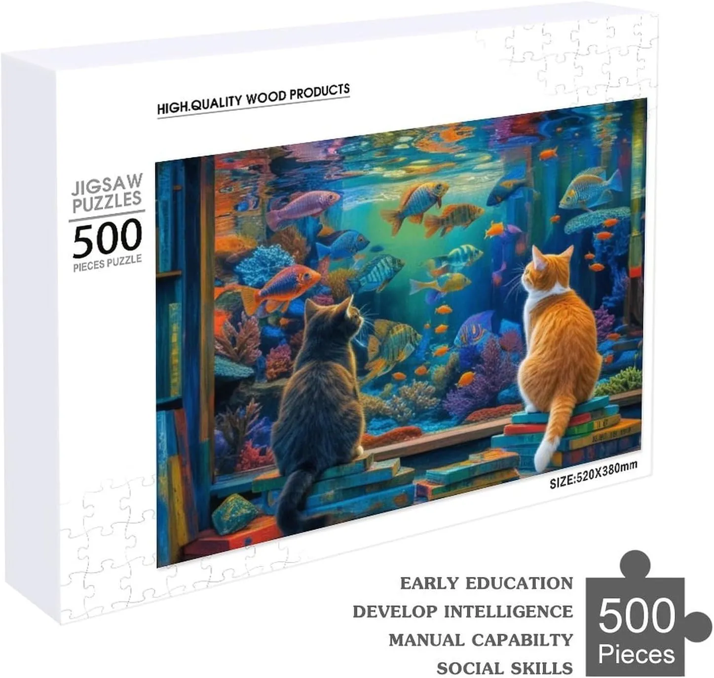 Cat and Fish Jigsaw Puzzle for Adults and Kids Challenging Puzzle Perfect for Game Nights 500 Piece Jigsaw Puzzle Gift for Family Wedding Graduation Friends