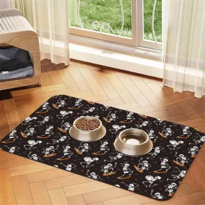 Cat Food Mat for Pet Dog Food Mat,Cat Mat for Food and Water,Non-Slip Absorbent-Jumping Skull