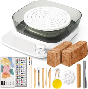 Catcrafter Mini Pottery Wheel for Kids - 6in Turntable, 0-440 RPM Speed Adjustable with Rechargeable Battery, 1.8 Lb Air Dry Clay, Pottery Tools and Art Supplies, Craft Kits for Kids and Teens (White)