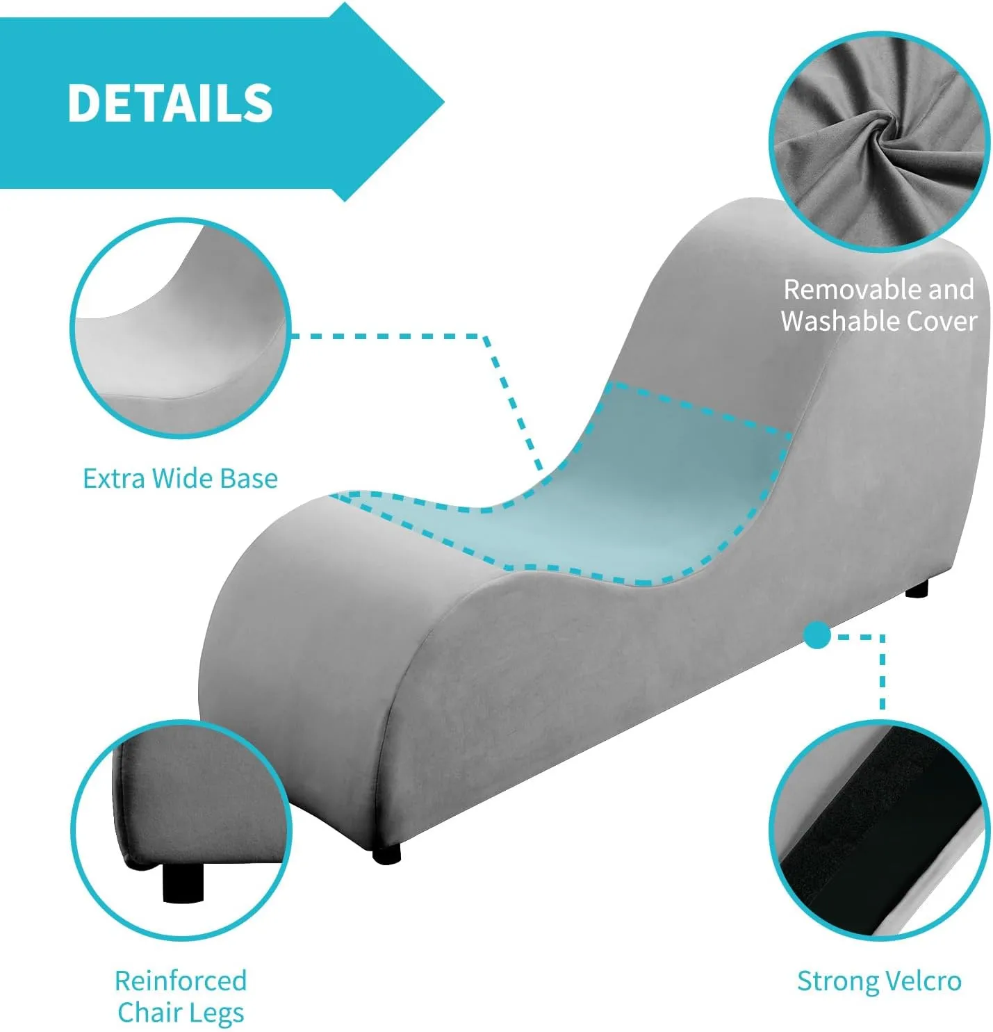 CECER Curved Chaise Lounge Chair for Yoga,Modern Velvet Yoga Chair for Stretching, Relaxing, Exercising, Chaise Lounge Indoor for Indoor Living Room,Bedroom-Light Grey
