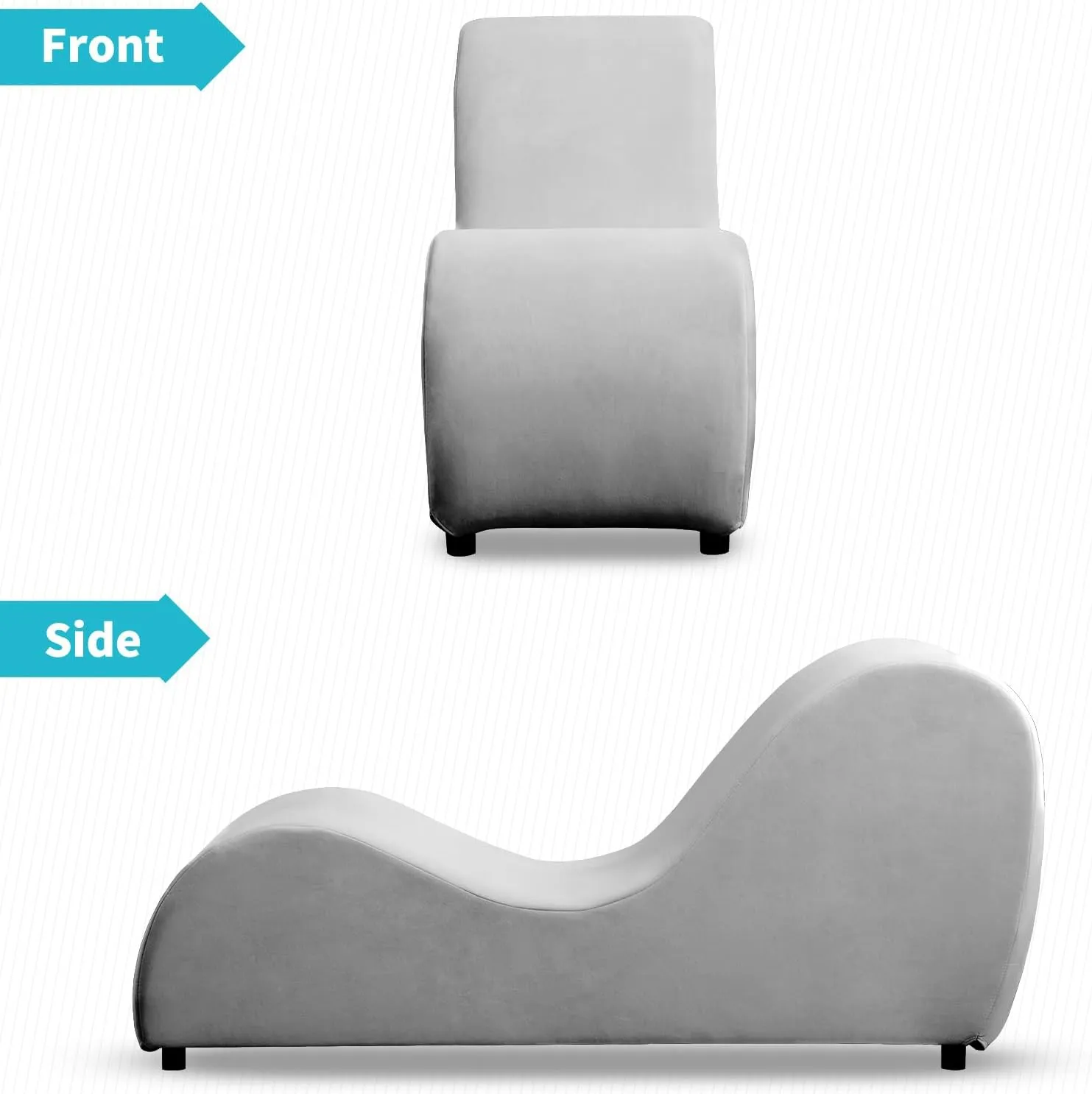 CECER Curved Chaise Lounge Chair for Yoga,Modern Velvet Yoga Chair for Stretching, Relaxing, Exercising, Chaise Lounge Indoor for Indoor Living Room,Bedroom-Light Grey