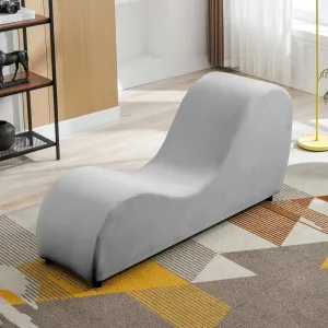 CECER Curved Chaise Lounge Chair for Yoga,Modern Velvet Yoga Chair for Stretching, Relaxing, Exercising, Chaise Lounge Indoor for Indoor Living Room,Bedroom-Light Grey