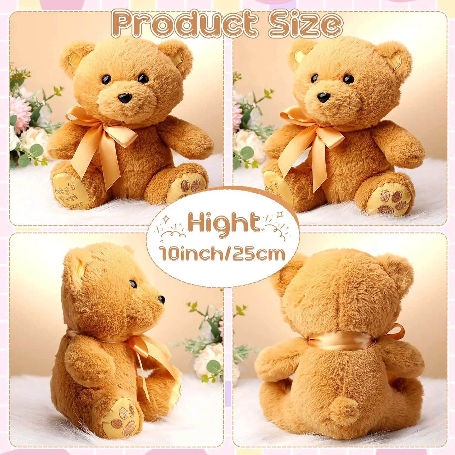 Chalyna 10 Inch Bear Stuffed Animal Gift First Bear Baby Shower Plush Toy for Wedding Birthday Teacher Graduation Gift(Brown)