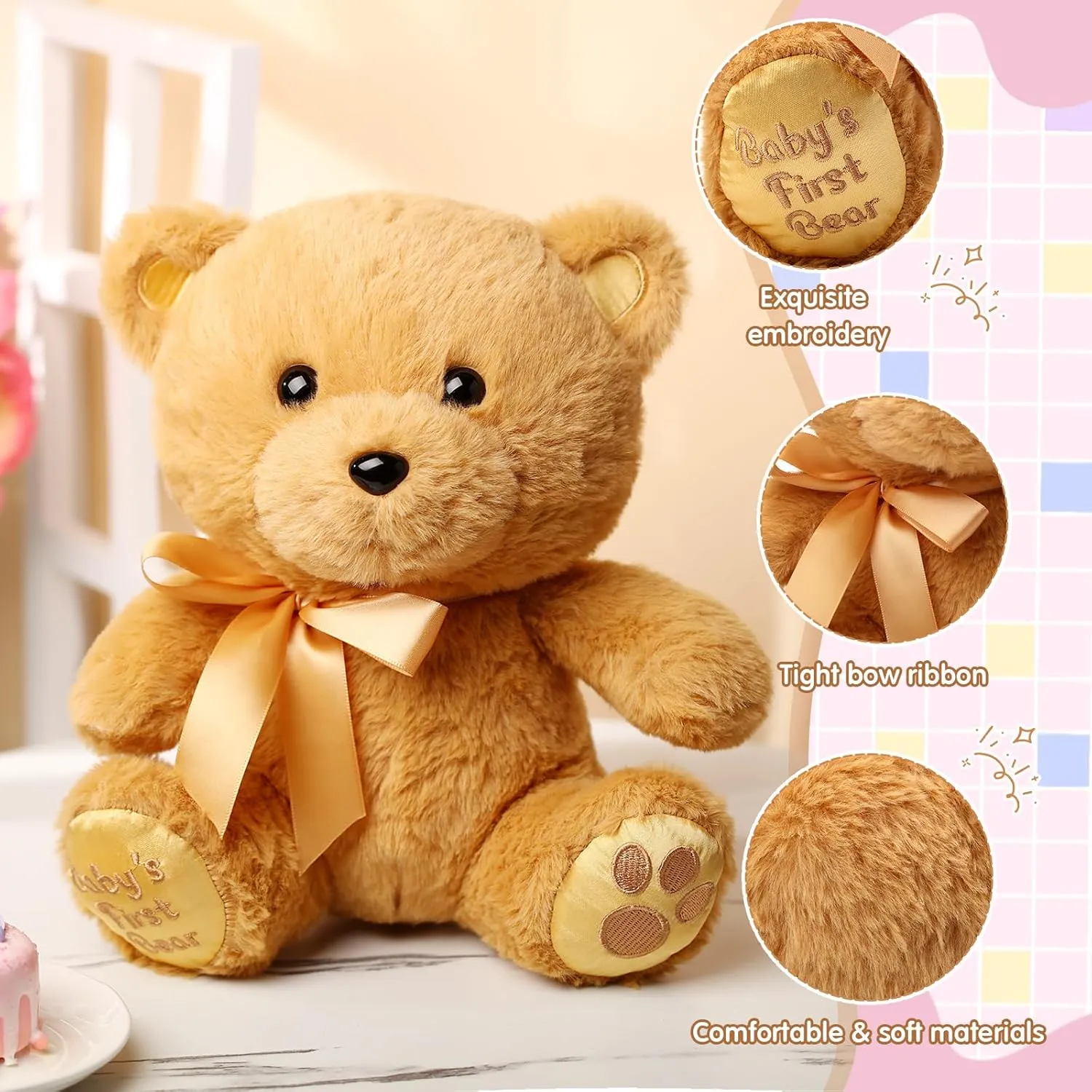 Chalyna 10 Inch Bear Stuffed Animal Gift First Bear Baby Shower Plush Toy for Wedding Birthday Teacher Graduation Gift(Brown)