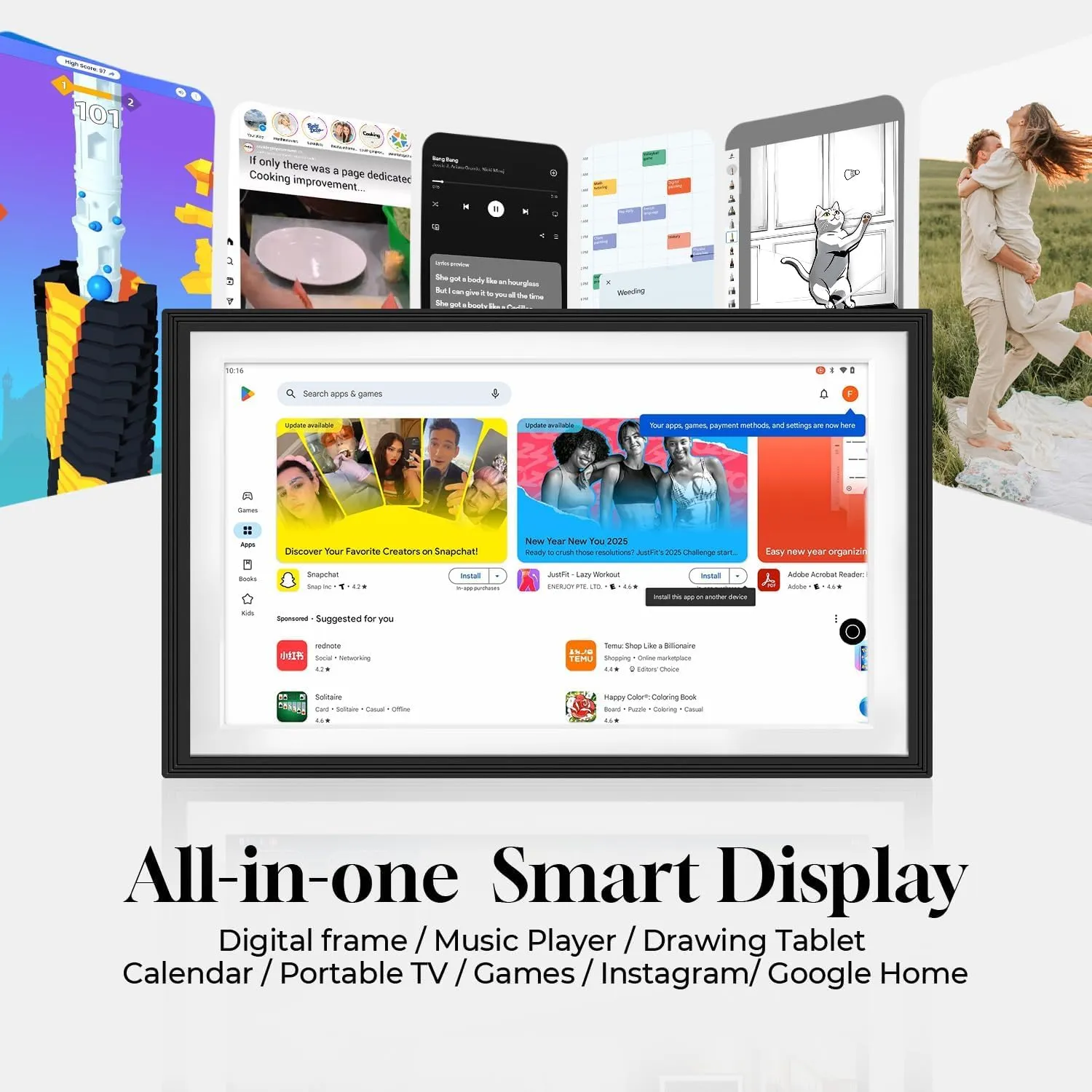 Changing 10.1" Smart Digital Calendar F10s丨Touchscreen Digital Picture Frame丨Chore Chart丨Google Calendar&Smart HomeHub&VoiceAssistant&PortableTV&MusicSpeaker丨Smart Display (F10S)