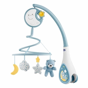 Chicco Next2Dreams Baby Mobile with Music Box for Cot and Bed - 3 in 1 Baby Mobile Compatible with Next2Me Cot, with Sound Effects, Soft Night Light Projector and Classical Music - 0  Months, Blue