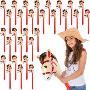 Chivao 30 Pack Inflatable Stick Horse Toy Horse on a Stick Horse Stick Toy Horse Head Stick Balloon Bulk for Cowgirl Cowboy Western Themed Birthday Party Baby Shower Decorations, 37 Inch (Red)