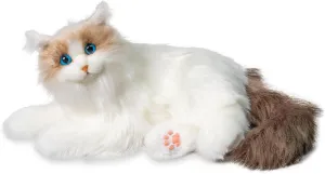 Chongker Interactive Companion Robot Cat Pets, Handmade Stuffed Animals Cat Plush with Voice Response, Realistic Heartbeat and Purring, Gifts for Parents,Seniors,Elderly,Ragdoll Cat,PERCY1.0, White