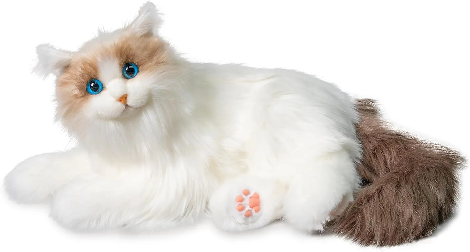 Chongker Interactive Companion Robot Cat Pets, Handmade Stuffed Animals Cat Plush with Voice Response, Realistic Heartbeat and Purring, Gifts for Parents,Seniors,Elderly,Ragdoll Cat,PERCY1.0, White