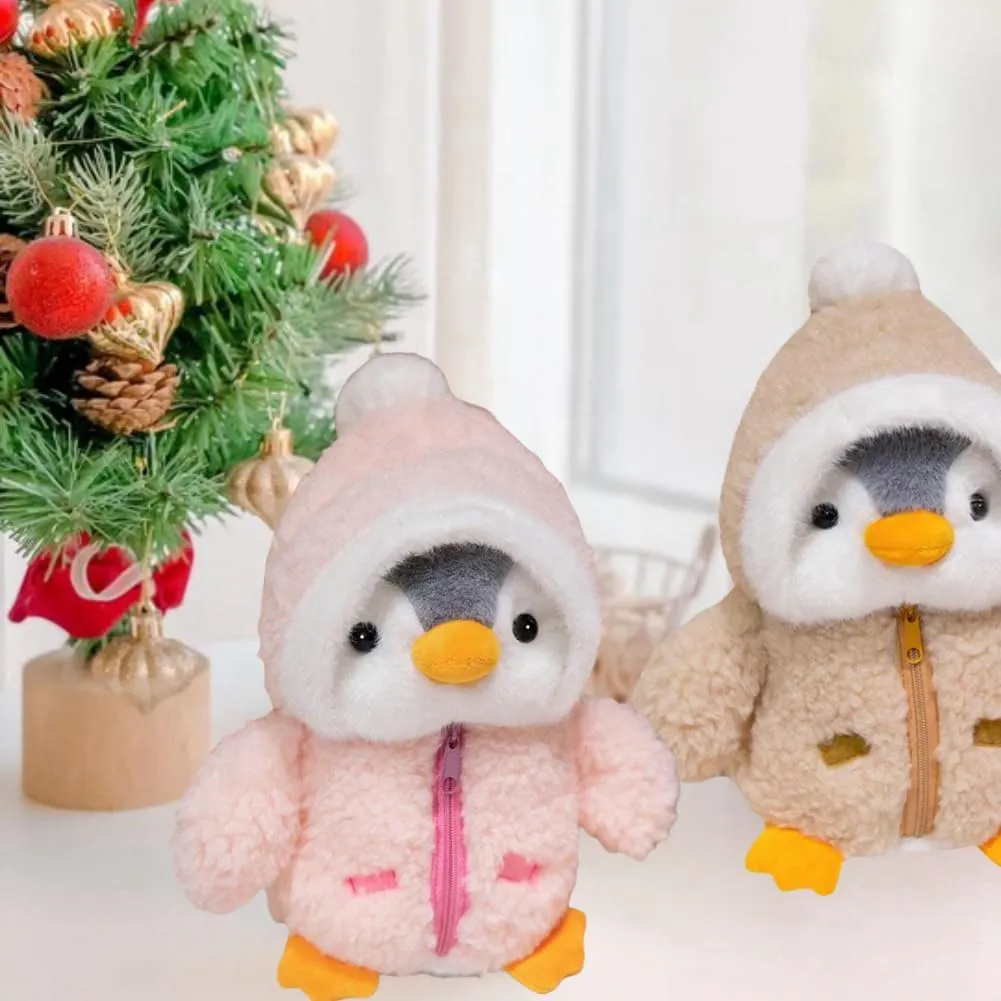 Christmas Plush Stuffed Animal 9.8'' Cute Stuffed Penguin Plush Toy with Fuzzy Fleece Jacket and Hat Little Penguin Plush Doll for Boys and Girls Birthday (Brown)