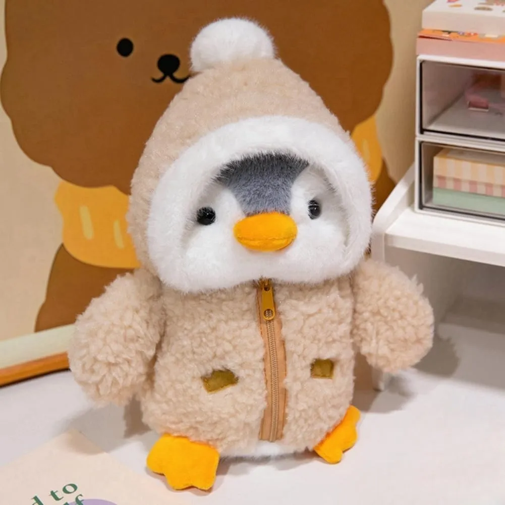 Christmas Plush Stuffed Animal 9.8'' Cute Stuffed Penguin Plush Toy with Fuzzy Fleece Jacket and Hat Little Penguin Plush Doll for Boys and Girls Birthday (Brown)