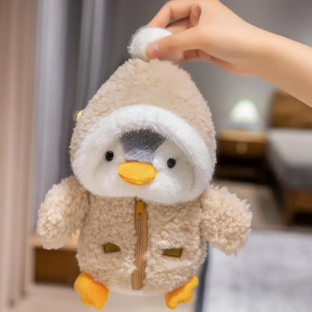 Christmas Plush Stuffed Animal 9.8'' Cute Stuffed Penguin Plush Toy with Fuzzy Fleece Jacket and Hat Little Penguin Plush Doll for Boys and Girls Birthday (Brown)