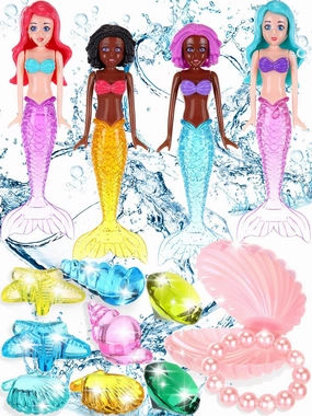 Civaner 14 Pcs Diving Toys Set for Kids Pool Mermaid Dive Bath Toys with Shell Treasure Chests Swimming Pool Games Summer Swim Water Sinking Mermaid Doll for Toddlers Girls Boys Beach Underwater Gift
