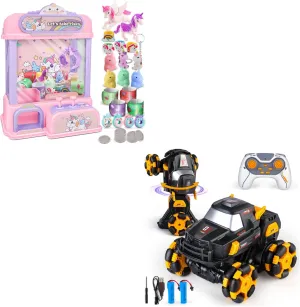 Claw Machine for Kids, Mini Claw Machine with Toys Inside & Remote Control Car for Boys, 1:16 Scale Transform Robot Rc Cars