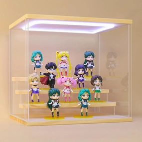 Clear Acrylic Display Case for Action Figure Pop mart Display- Funko Pop Dustproof Showcase with Lighting,Multiple Layers for Collectibles(4 Tier-W*D*H-12.6"x9.4"x11.7"inches)
