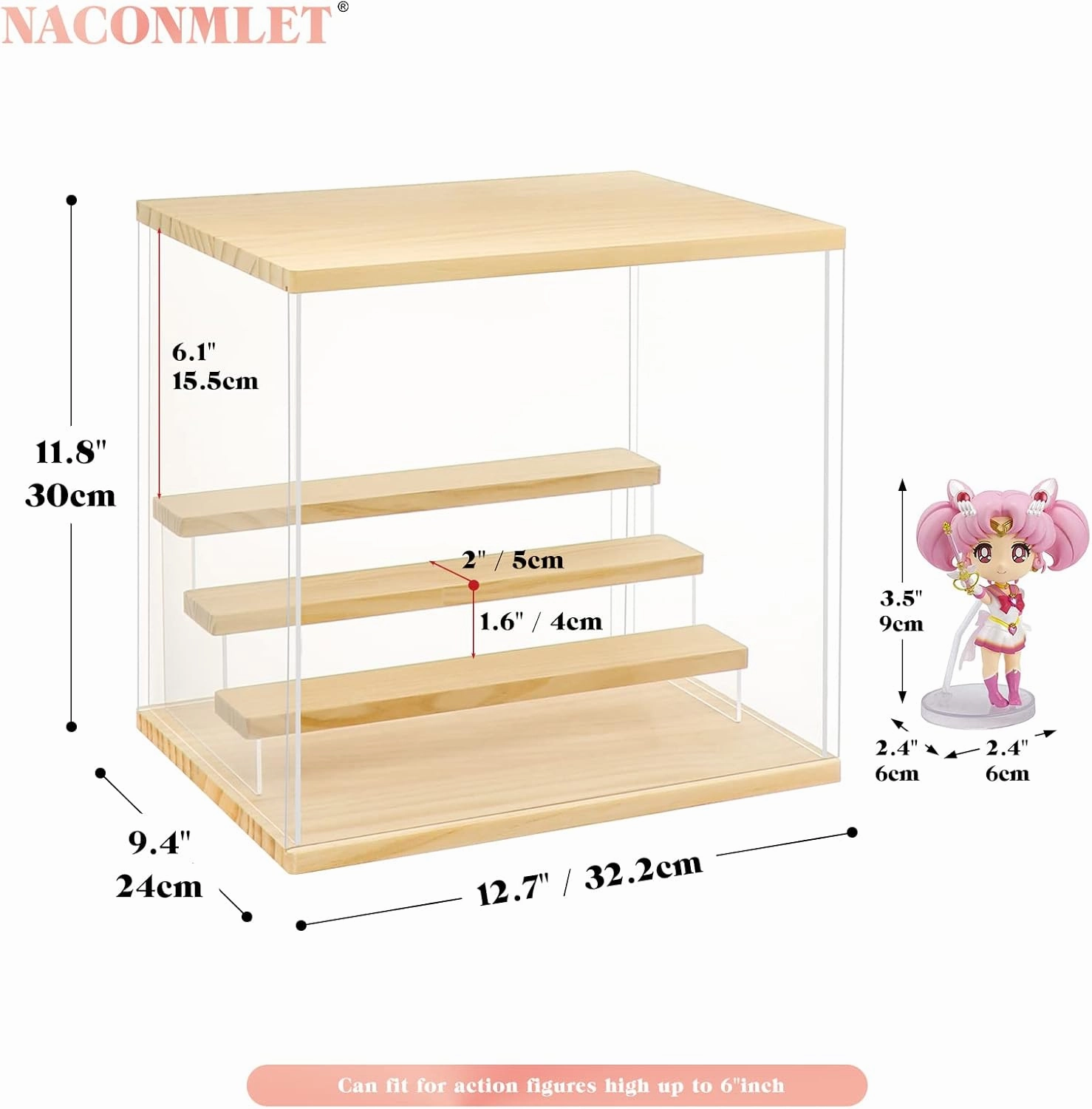 Clear Acrylic Display Case for Action Figure Pop mart Display- Funko Pop Dustproof Showcase with Lighting,Multiple Layers for Collectibles(4 Tier-W*D*H-12.6"x9.4"x11.7"inches)