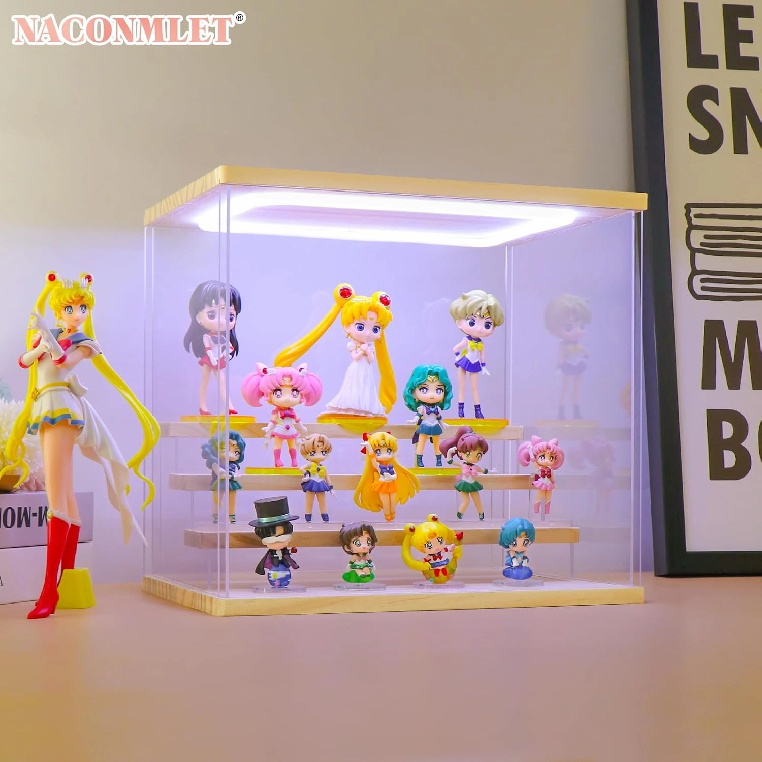 Clear Acrylic Display Case for Action Figure Pop mart Display- Funko Pop Dustproof Showcase with Lighting,Multiple Layers for Collectibles(4 Tier-W*D*H-12.6"x9.4"x11.7"inches)