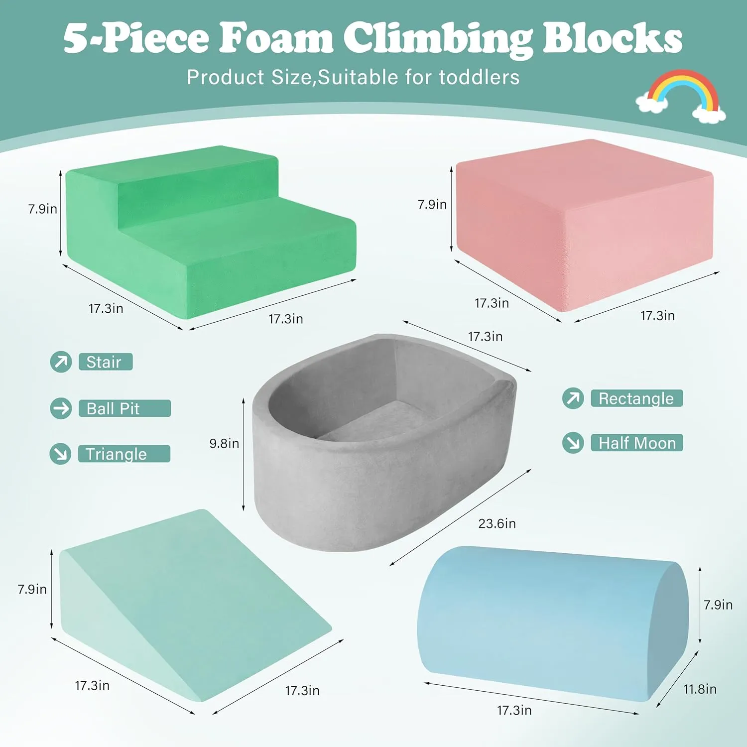 Climbing Toys for Toddlers 1-3 Inside, Soft Foam Climb Blocks & Ball Pit for Baby,5-Piece Baby Climbing Crawling Toys Activity Play Set(Balls Not Included)