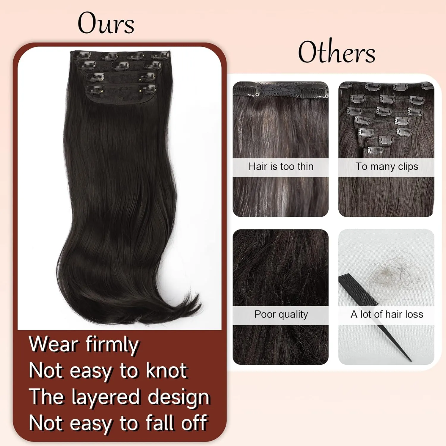 Clip in Hair Extensions Layered Synthetic Hair Extensions 20 Inch Straight Natural Black Hair Extension Hairpieces Fiber Thick Double Weft for Women