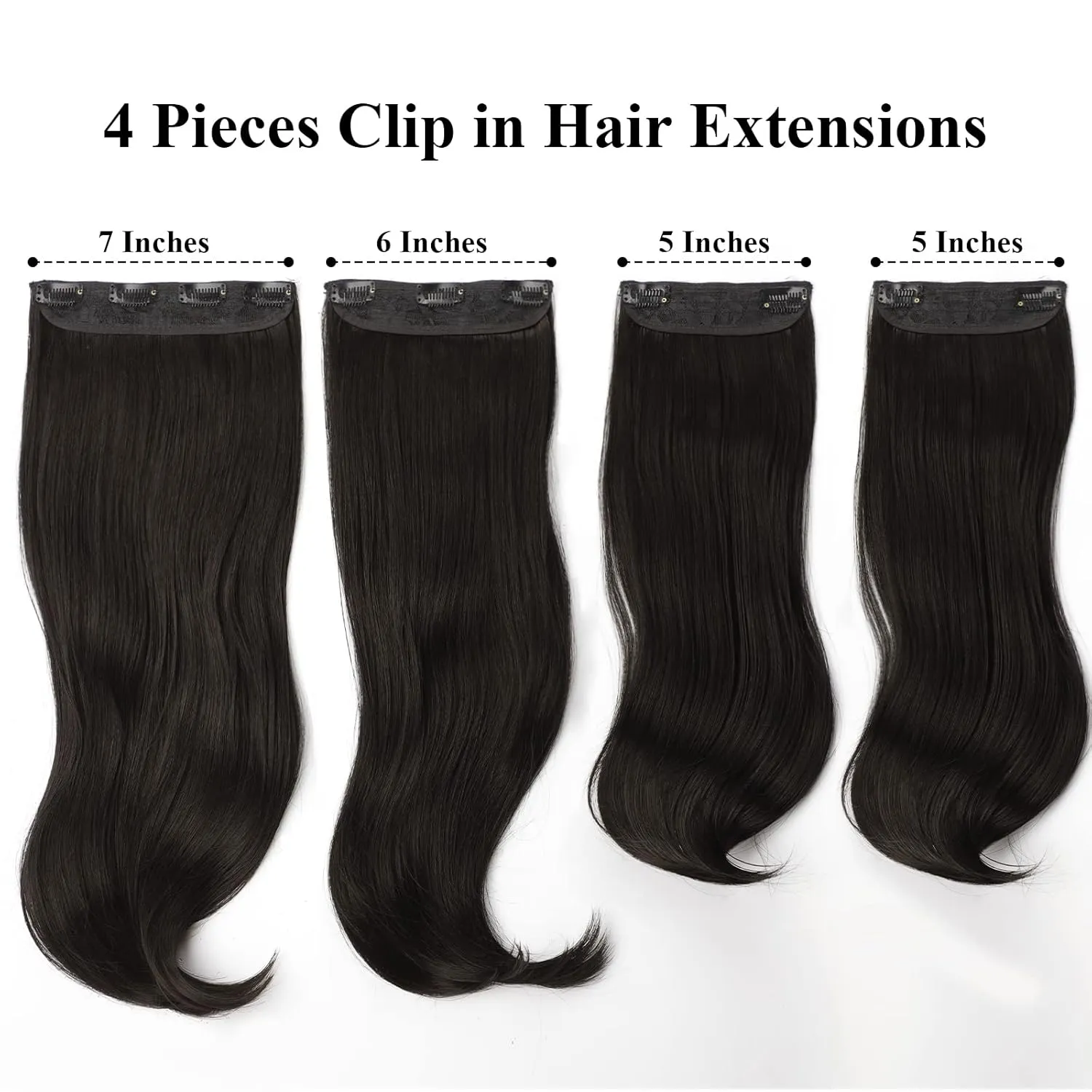 Clip in Hair Extensions Layered Synthetic Hair Extensions 20 Inch Straight Natural Black Hair Extension Hairpieces Fiber Thick Double Weft for Women