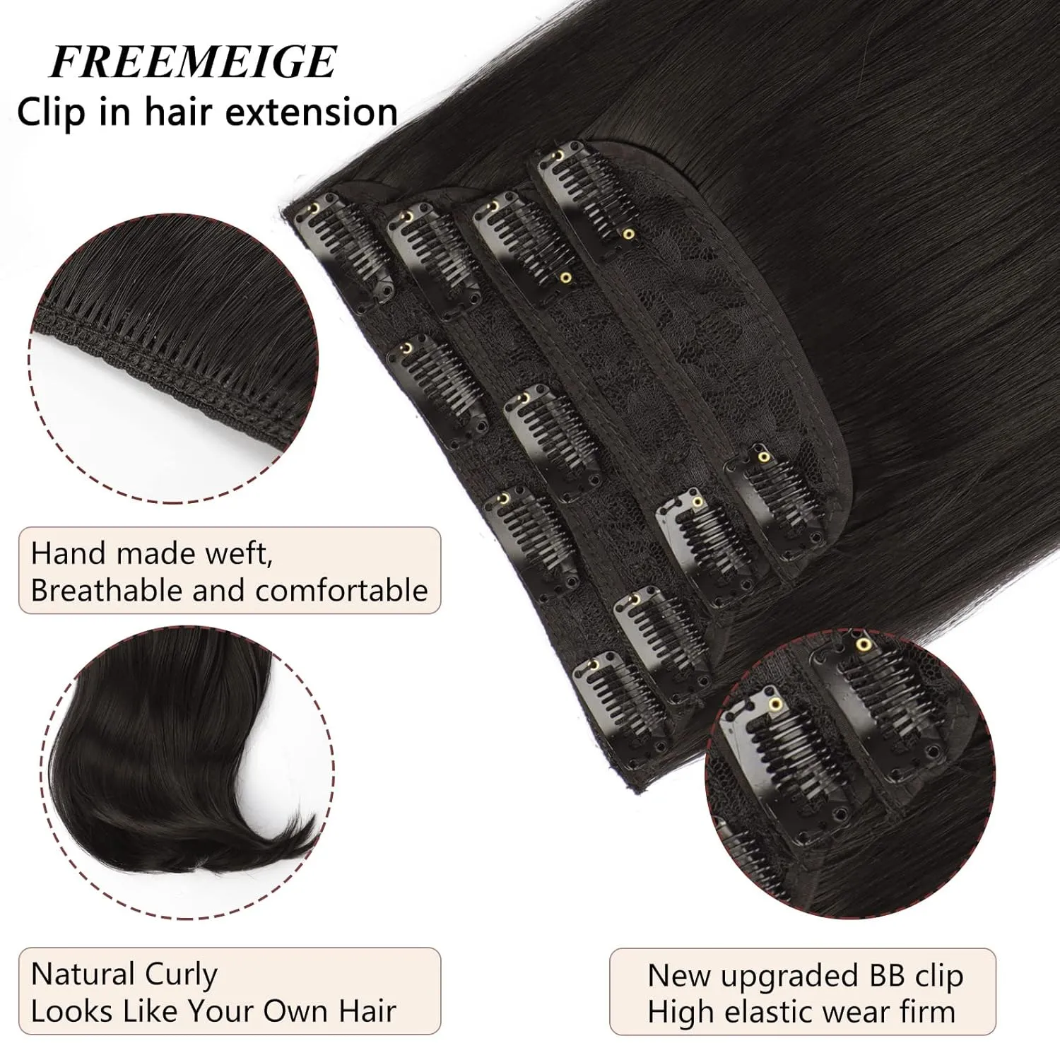 Clip in Hair Extensions Layered Synthetic Hair Extensions 20 Inch Straight Natural Black Hair Extension Hairpieces Fiber Thick Double Weft for Women