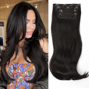 Clip in Hair Extensions Layered Synthetic Hair Extensions 20 Inch Straight Natural Black Hair Extension Hairpieces Fiber Thick Double Weft for Women