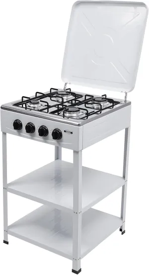 CNCEST Gas Stove Portable Stove 4 Burner, with Support Leg Stand and Wind Blocking Cover Manual Ignition Camping Stove, Propane Gas Stove for Camping Picnic Home RV Cooking (White)