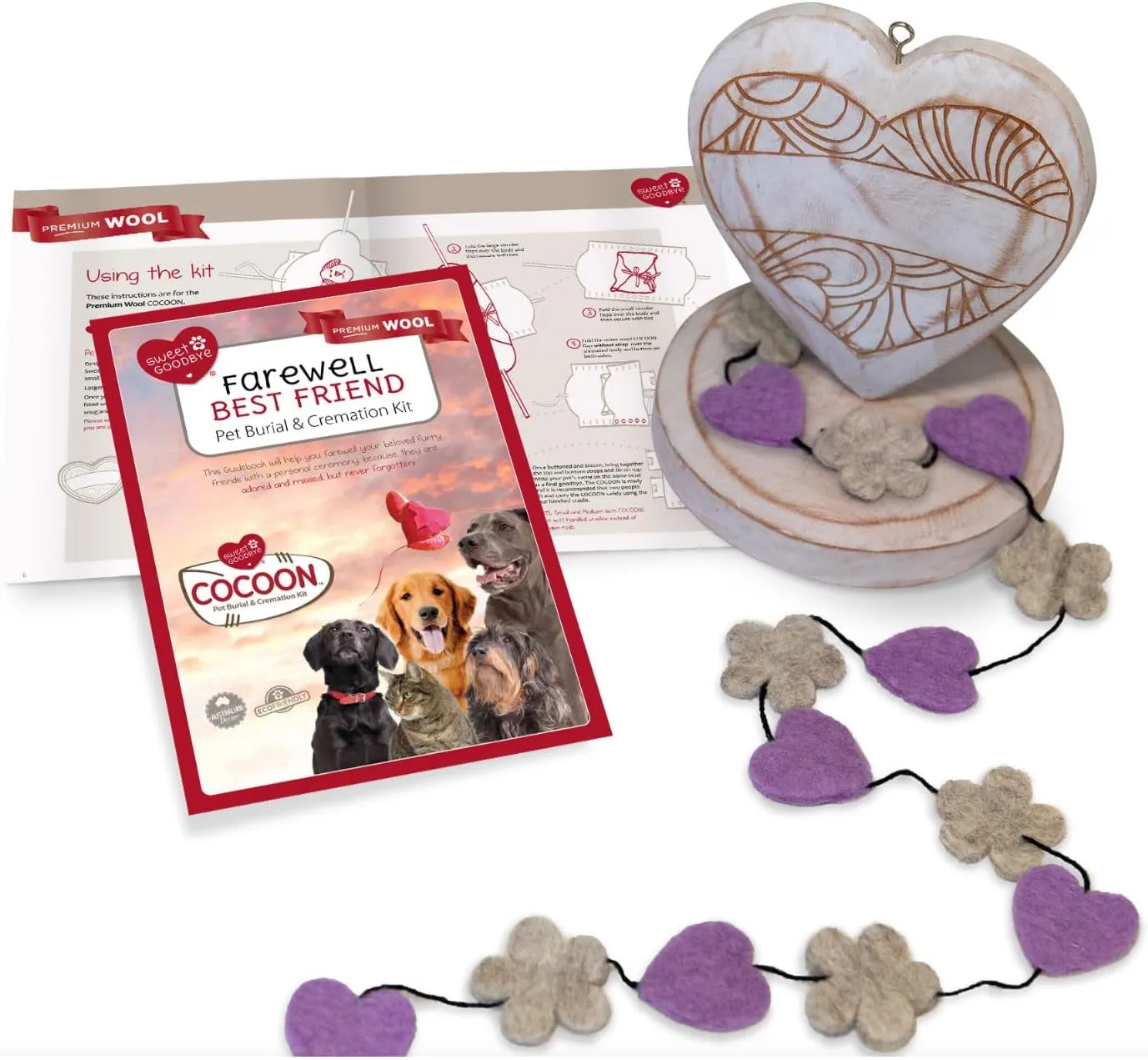 Cocoon® - Eco-Friendly Pet Burial & Cremation Ceremony Kit (Premium Wool) - Casket for Dogs and Cats (Choose Size & Color) (Small, Natural)