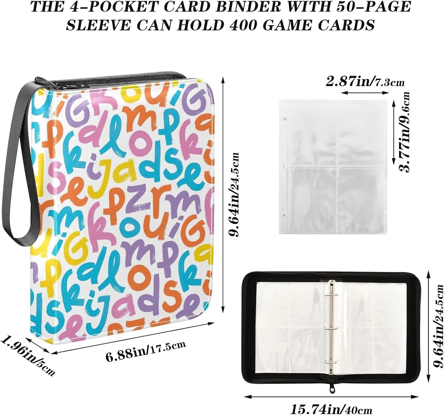 Colorful Brush Drawn Binder for Cards 4-Pocket Card Collectors Album Fits 400 Cards for Baseball Card, Football Card