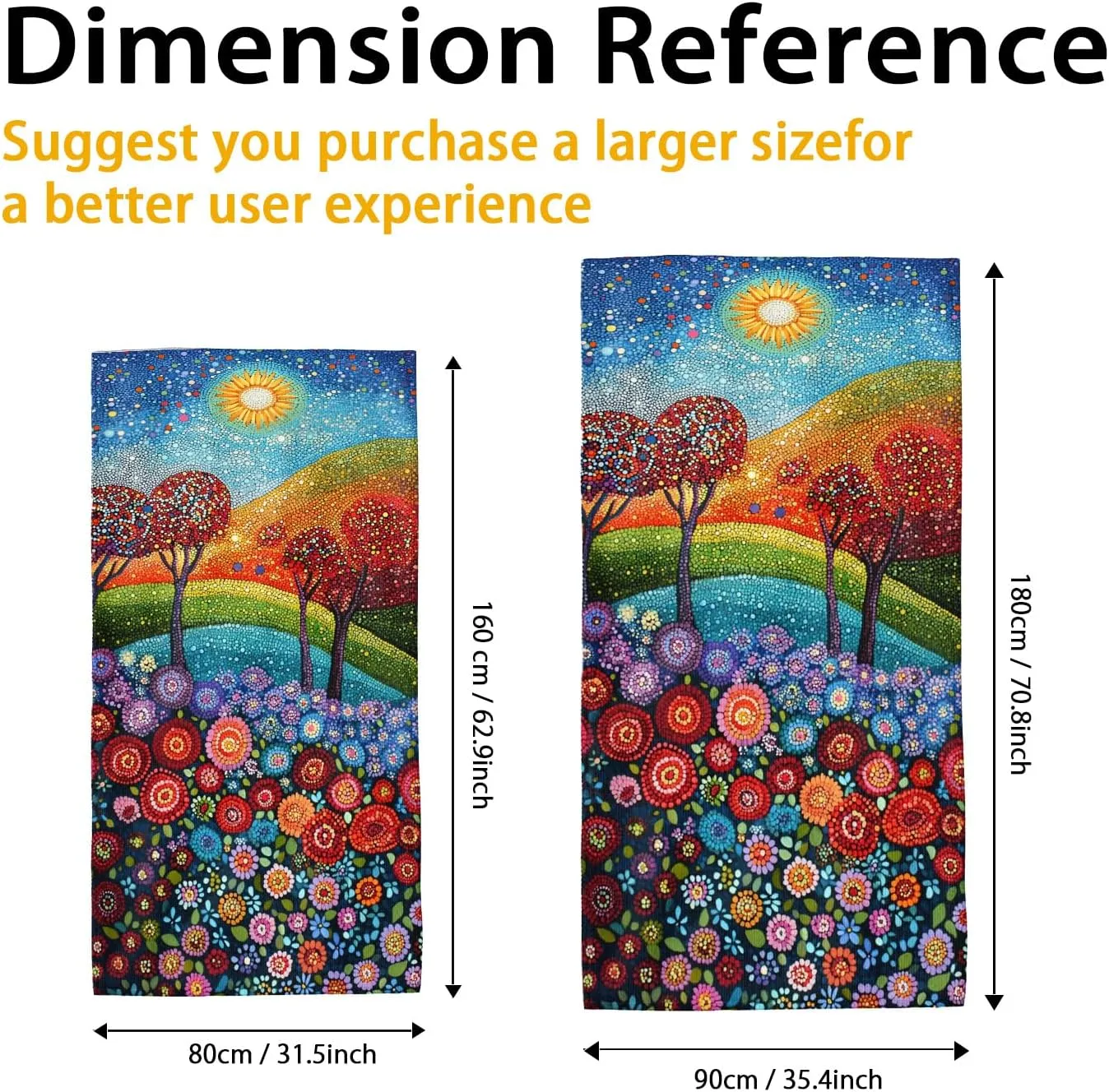 Colorful Dot Art Beach Towel Vibrant Sun and Tree Design Quick Dry Absorbent Sand Free Soft Lightweight Beach Blanket for Vacation Pool Picnic Essentials 62x31 Inch
