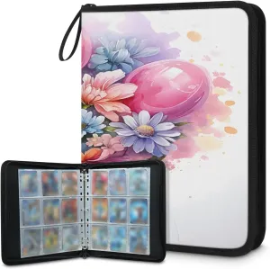 Colorful Flower Balloons 3 Ring Trading Zipper Binder Strap, Trading Card Binder 9 Pocket, 900 Pockets Card Holder with 50 Removable Sleeves for Game Cards