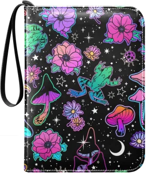 Colorful Flowers Mushrooms Frogs Card Binder 400 Pockets Trading Card Binder with 50 Removable Pages，3 Rings Trading Card 4 Pocket Album Folder for Game Cards TCG
