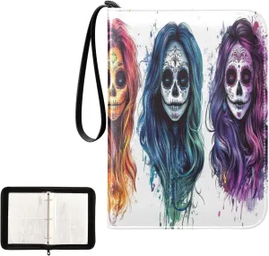 Colorful Skulls Small Card Binder 4-Pocket Collector Card Album Fits 400 Cards for Baseball Card, Football Card