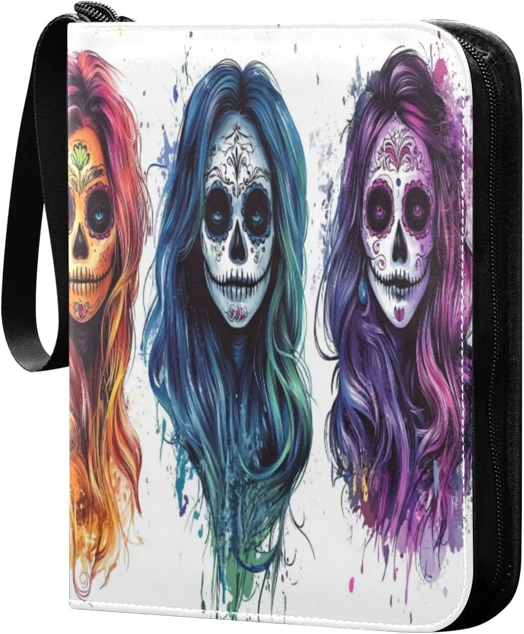 Colorful Skulls Small Card Binder 4-Pocket Collector Card Album Fits 400 Cards for Baseball Card, Football Card