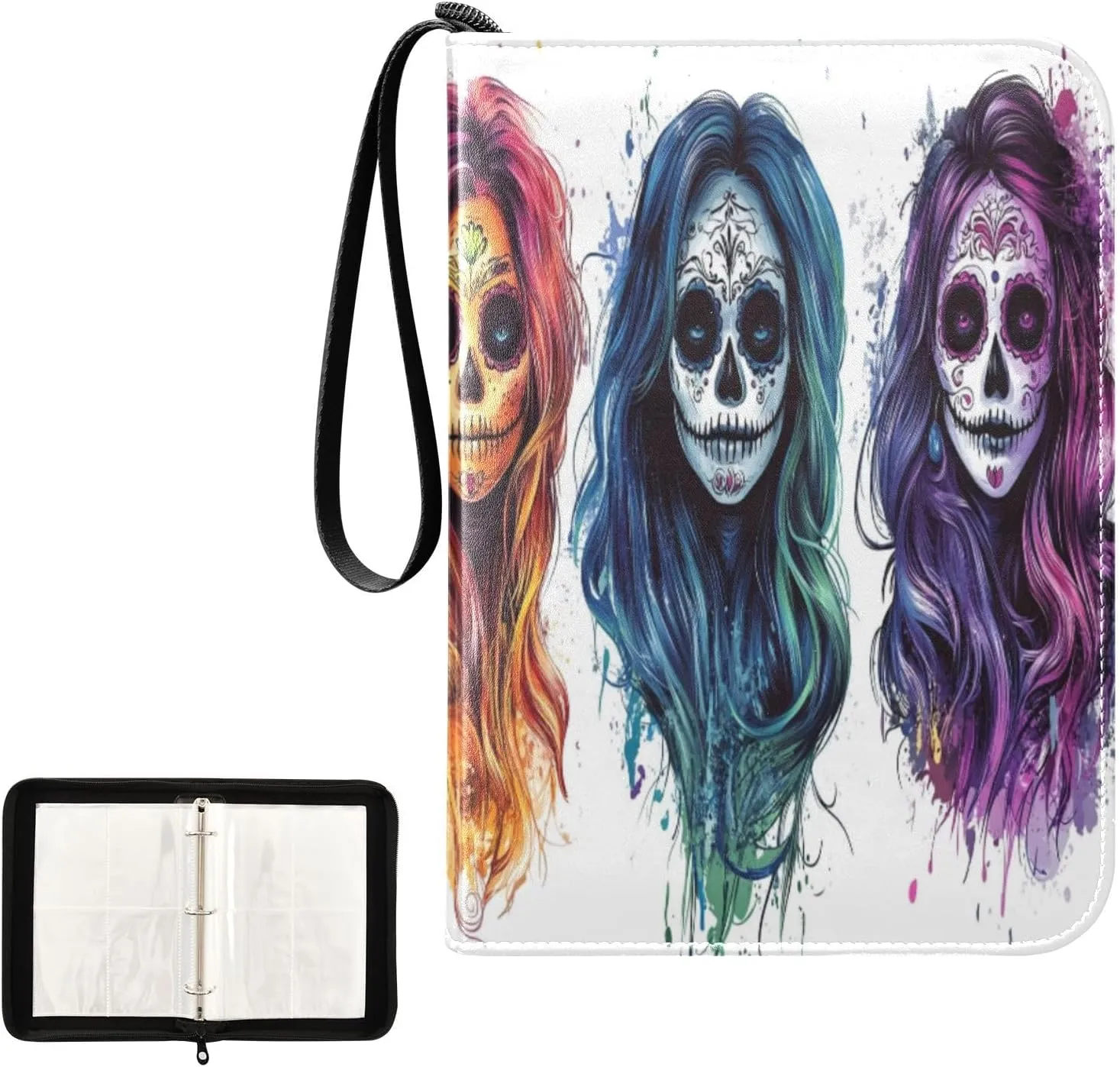 Colorful Skulls Small Card Binder 4-Pocket Collector Card Album Fits 400 Cards for Baseball Card, Football Card