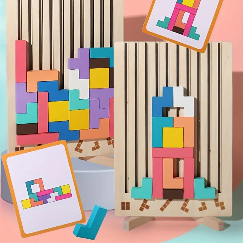 Colorful Wooden 3D Puzzle Game – Brain-Boosting Educational Toy for Kids