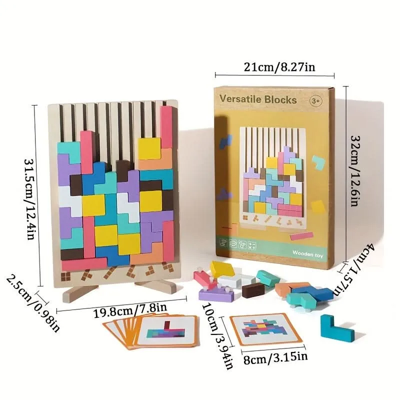 Colorful Wooden 3D Puzzle Game – Brain-Boosting Educational Toy for Kids