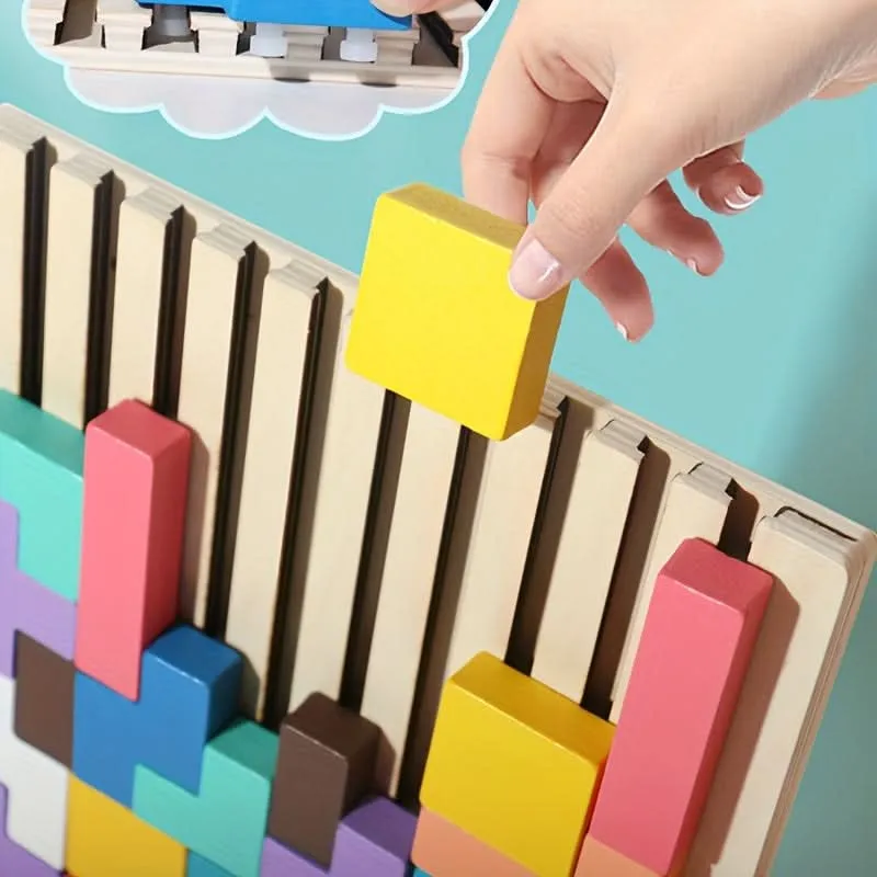 Colorful Wooden 3D Puzzle Game – Brain-Boosting Educational Toy for Kids