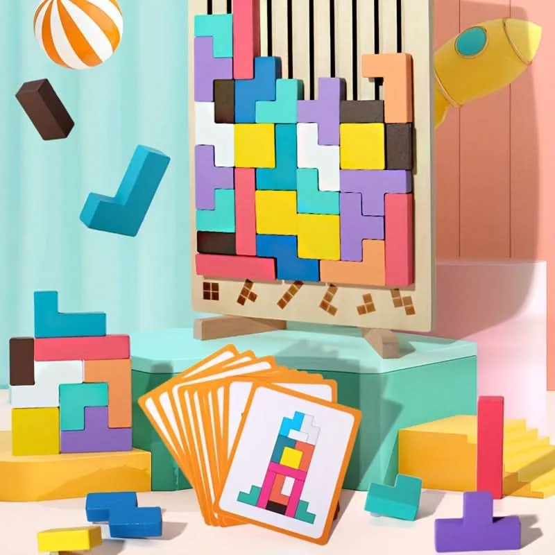 Colorful Wooden 3D Puzzle Game – Brain-Boosting Educational Toy for Kids