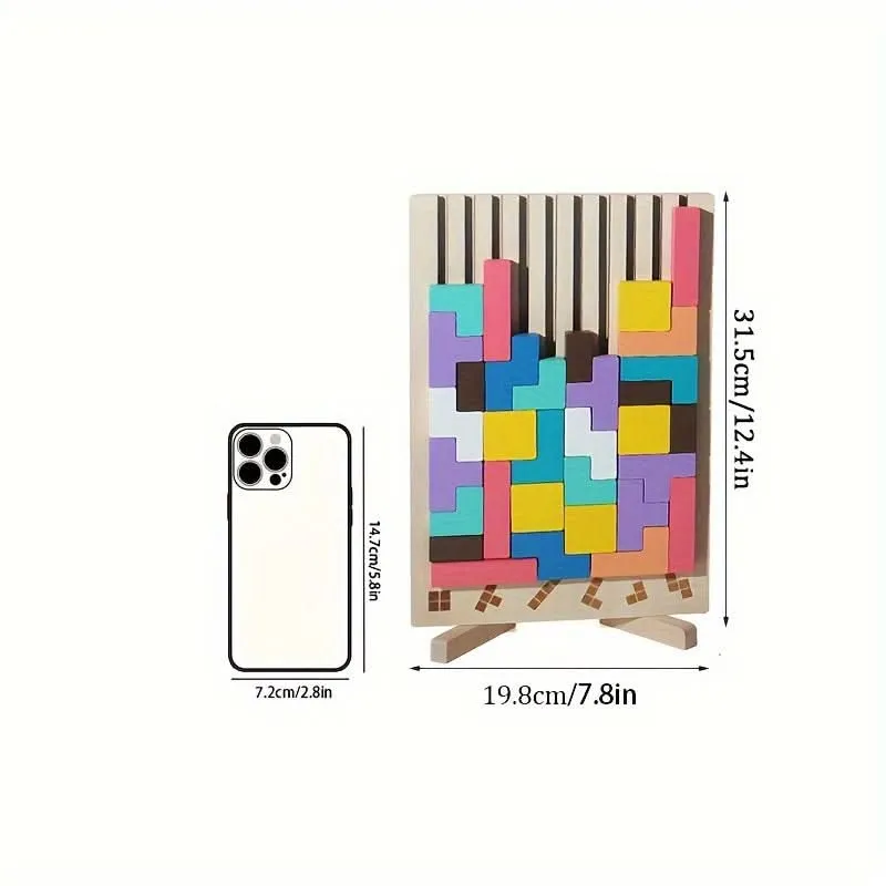 Colorful Wooden 3D Puzzle Game – Brain-Boosting Educational Toy for Kids