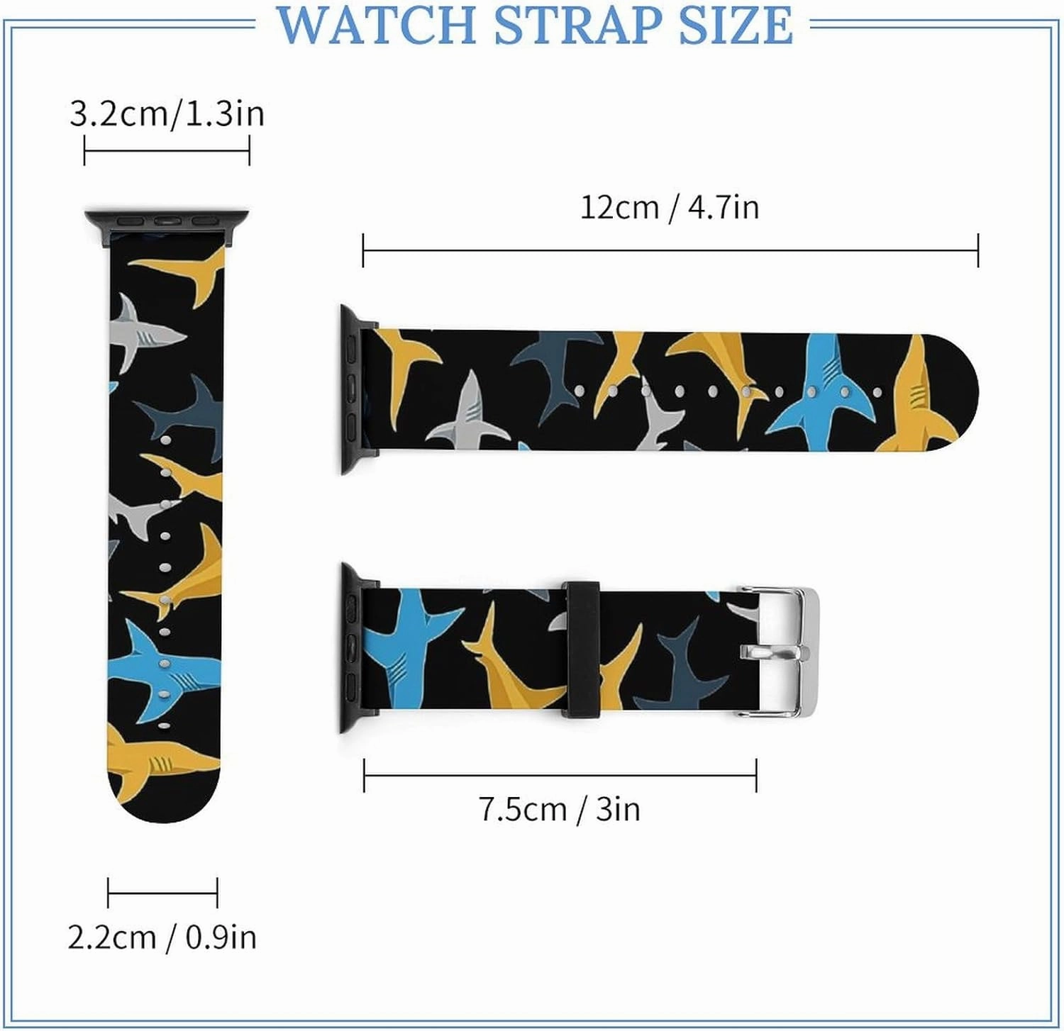 Colorful Sharks Adjustable Watch Band Compatible with IWatch Classic Soft Sports Watch Strap for Men Women