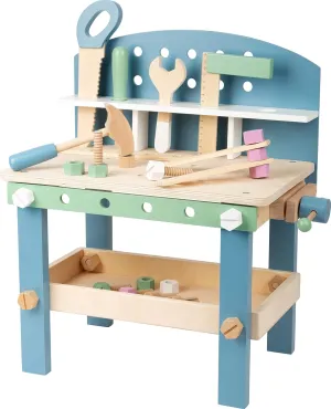 Compact Wooden Workbench by Small Foot –Tool Bench Set in Nordic Theme – 21  Piece Playset Includes Hammer, Saw, Screwdriver, Nails, Screws and Measuring Stick – Improves Motor Skills – Ages 3  Years