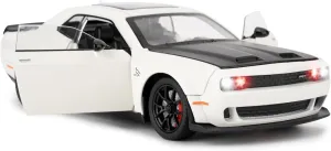 Compatible for 1/24 Dodge Challenger SRT Hellcat Car Model, Collectible Die-Cast Model Car with Lights and Sounds,Pull Back Car Toy for Adults Kids Birthday Gifts Decoration (White)