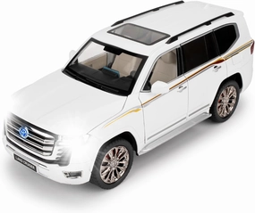 Compatible for 1:18 Scale Collectible Landcruiser LC300 Diecast Model Car, Zinc Alloy Pull Back Toy Car Vehicle with Lights and Sounds for Decoration Adult Boys Girls（White）