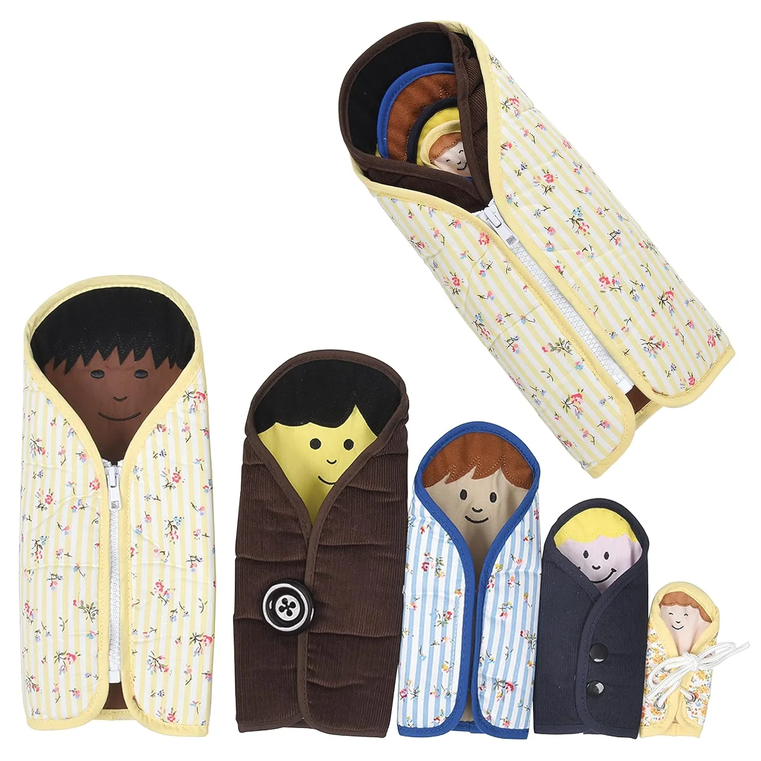 Constructive Playthings Cloth Nesting Dolls for Kids, Learning Toys with Clothing Fixtures Teaches Self-Dressing, Inclusive Diversity Dolls for Social Emotional Play, Toddler Toys for 2 Years & Up