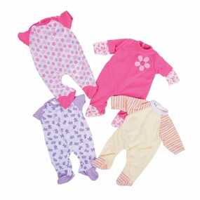 Constructive Playthings 4-Piece Sleeper Set for 12 Inch to 14 Inch Baby Dolls, Machine Washable Pajamas for Dolls, Baby Doll Accessories, Ages 2 