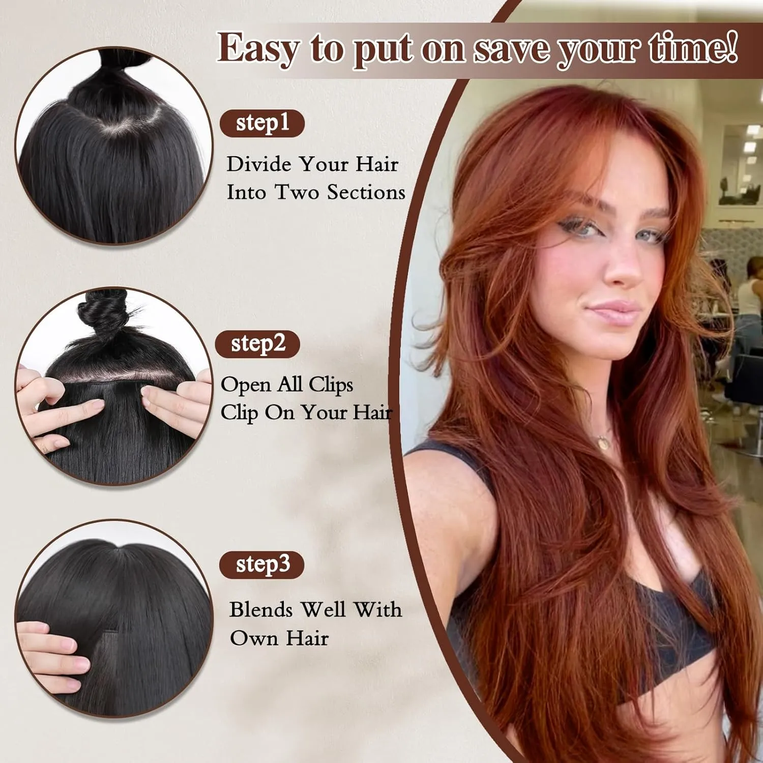 Copper Red Clip in Hair Extensions for Women Straight Layered Hair Extensions Synthetic Clip in Extensions Long Wavy Extension Daily Use 20 Inch