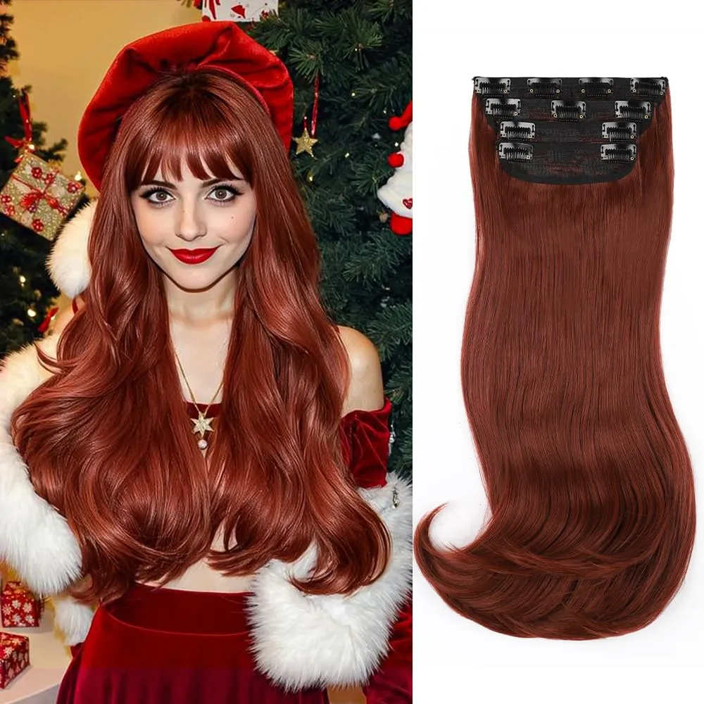 Copper Red Clip in Hair Extensions for Women Straight Layered Hair Extensions Synthetic Clip in Extensions Long Wavy Extension Daily Use 20 Inch